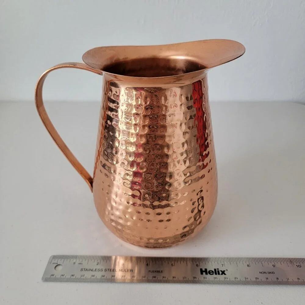 Traditional Indian Copper Pitcher Hammered Jug Handcrafted Pure Metal - Picture 9 of 10